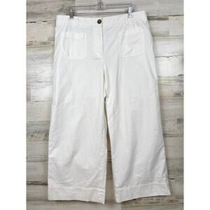 Talbots Womens 16 Plus White Wide Leg Lightweight Chino Flat Front Crop Pants